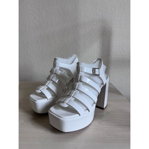 White chunky heel Platform sandals size 10 - Picture 2 of 4
